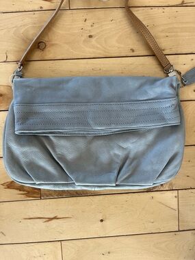 Danier Light Blue Leather Shoulder Bag with Tan Strap